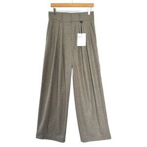 Zara Collection A/W 2021 Wool Blend Brown Stripe Pleat Front Wide Leg Trousers